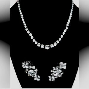 Vintage rhinestone necklace and clip-on earrings.